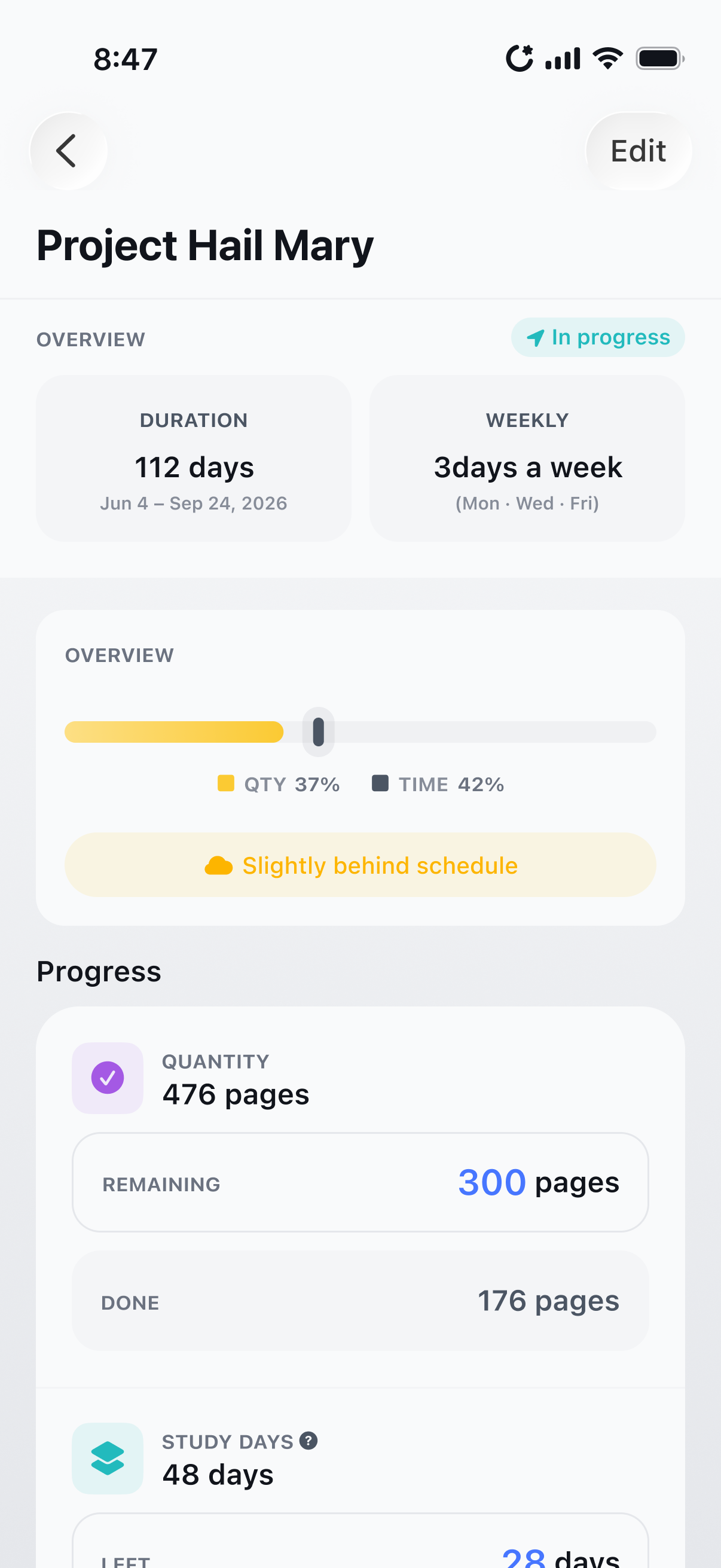 Goal progress view